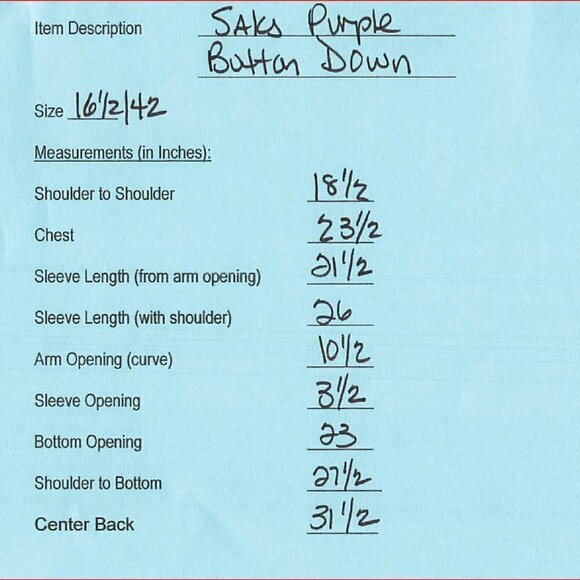 Saks Fifth Avenue Purple Plaid Mens Dress Shirt, Size: 16 1/2 /42 - Picture 4 of 4